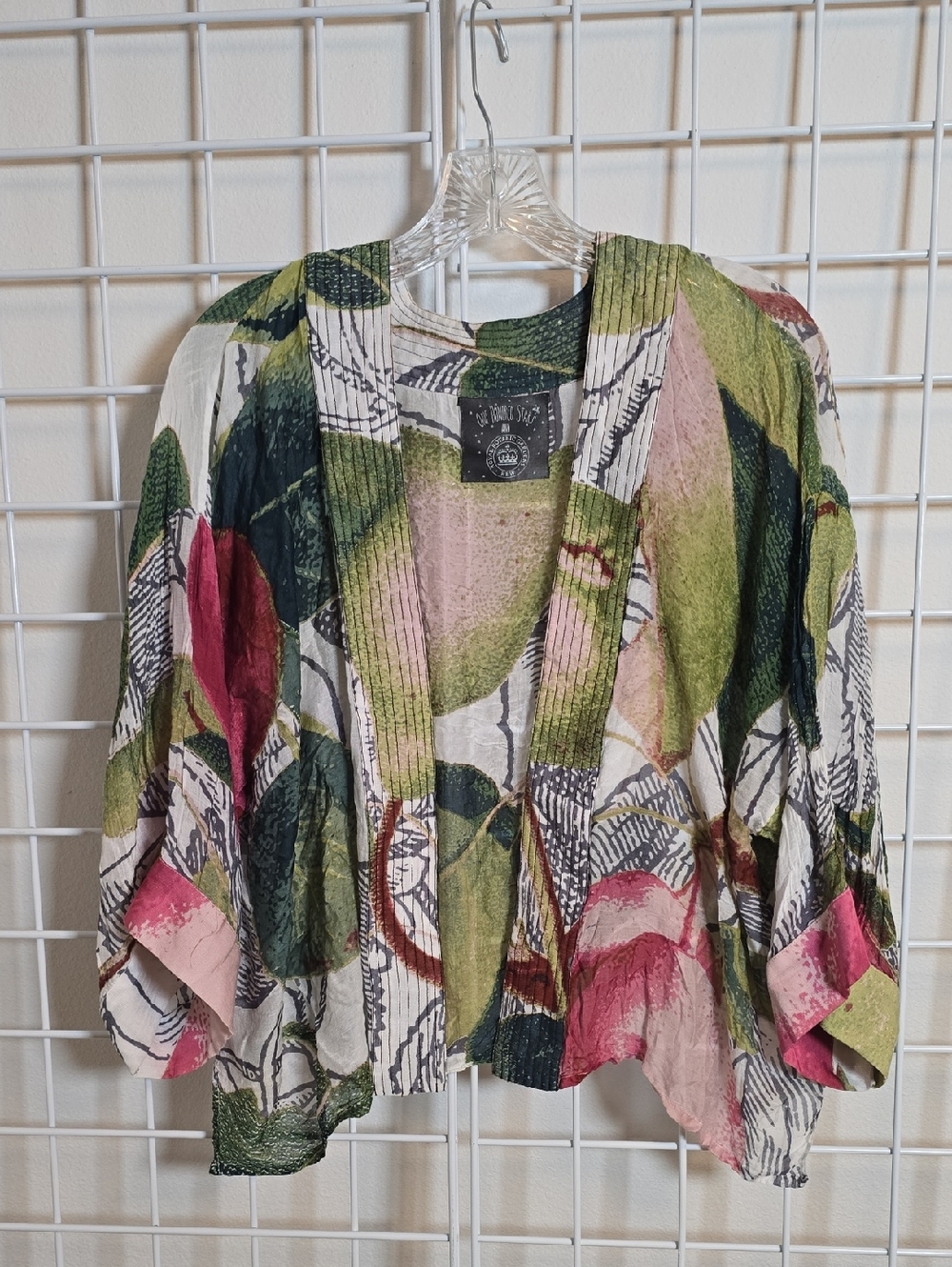 One Hundred Stars Multicolor Floral Botanical Open Front Jacket Pink & Green OS